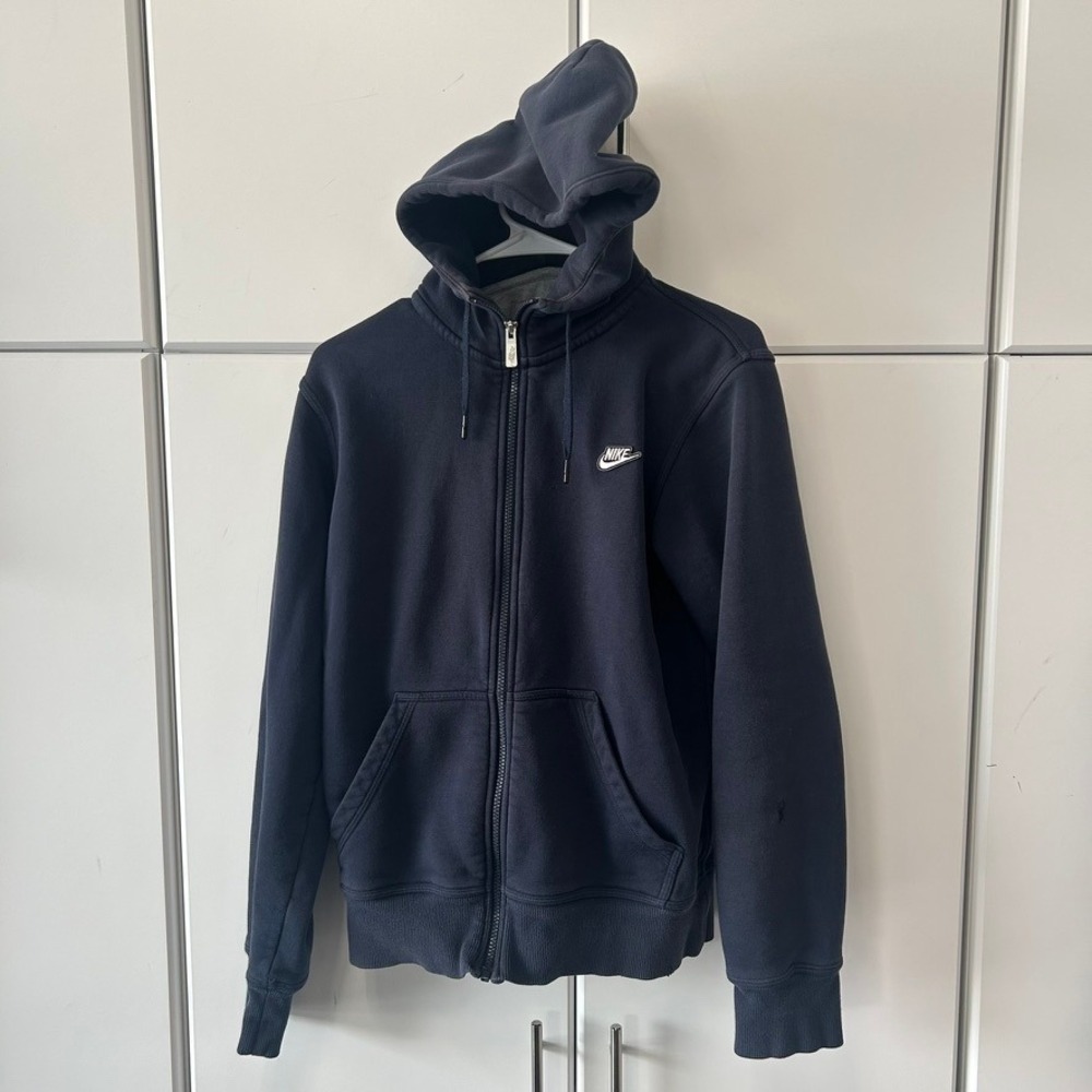 Nike Sportswear Mens Full Zip Hoodie Navy Blue Fleece Small Embroidered Logo‎